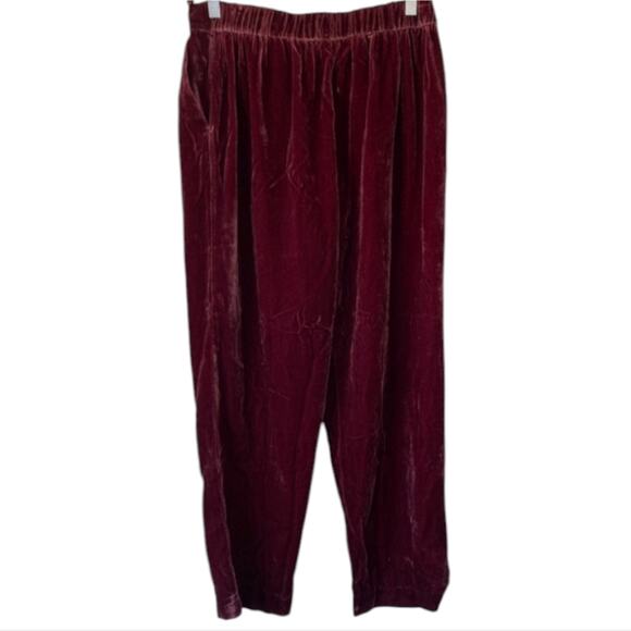 Loft Crushed Blackberry Pleated Velvet Tapered Leg Back Elastic Comfy Pants 14 - Picture 5 of 7